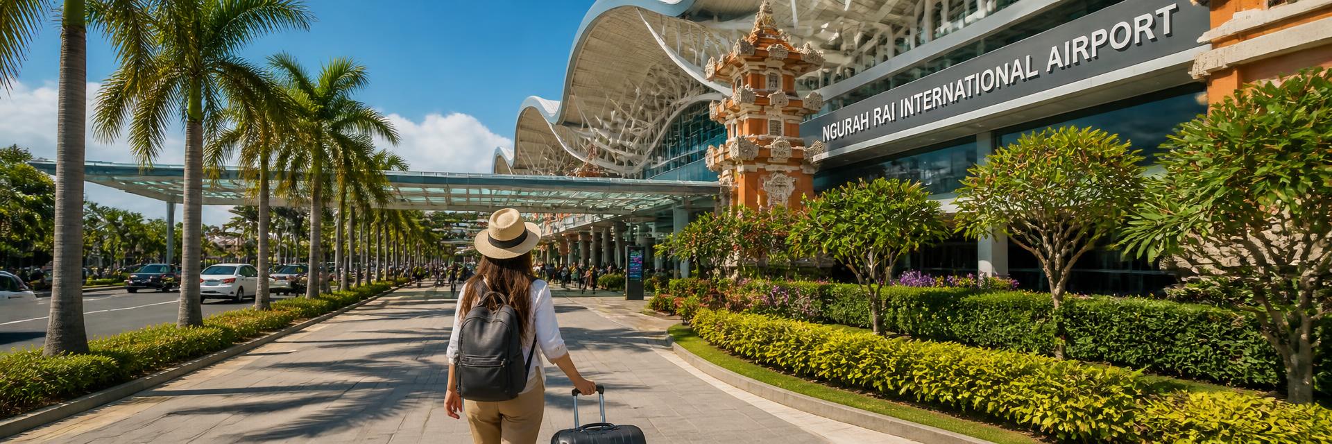 Ngurah Rai International Airport in Bali with a traveler arriving